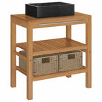 Bathroom Vanity Cabinet Solid Teak with Sink Marble Black