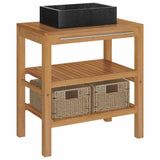 Bathroom Vanity Cabinet Solid Teak with Sink Marble Black - Front View
