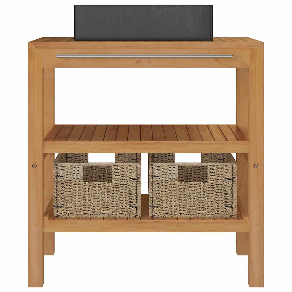 Bathroom Vanity Cabinet Solid Teak with Sink Marble Black