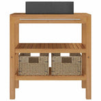 Bathroom Vanity Cabinet Solid Teak with Sink Marble Black