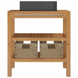 Bathroom Vanity Cabinet Solid Teak with Sink Marble Black - Side View