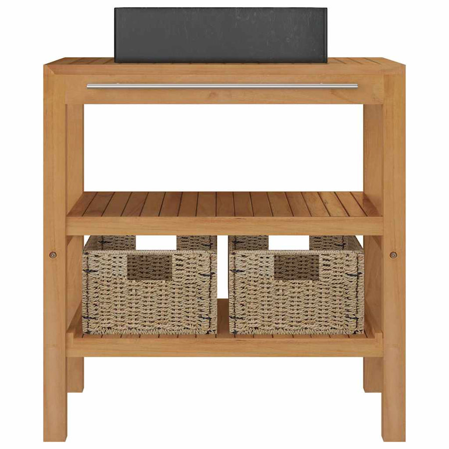 Bathroom Vanity Cabinet Solid Teak with Sink Marble Black