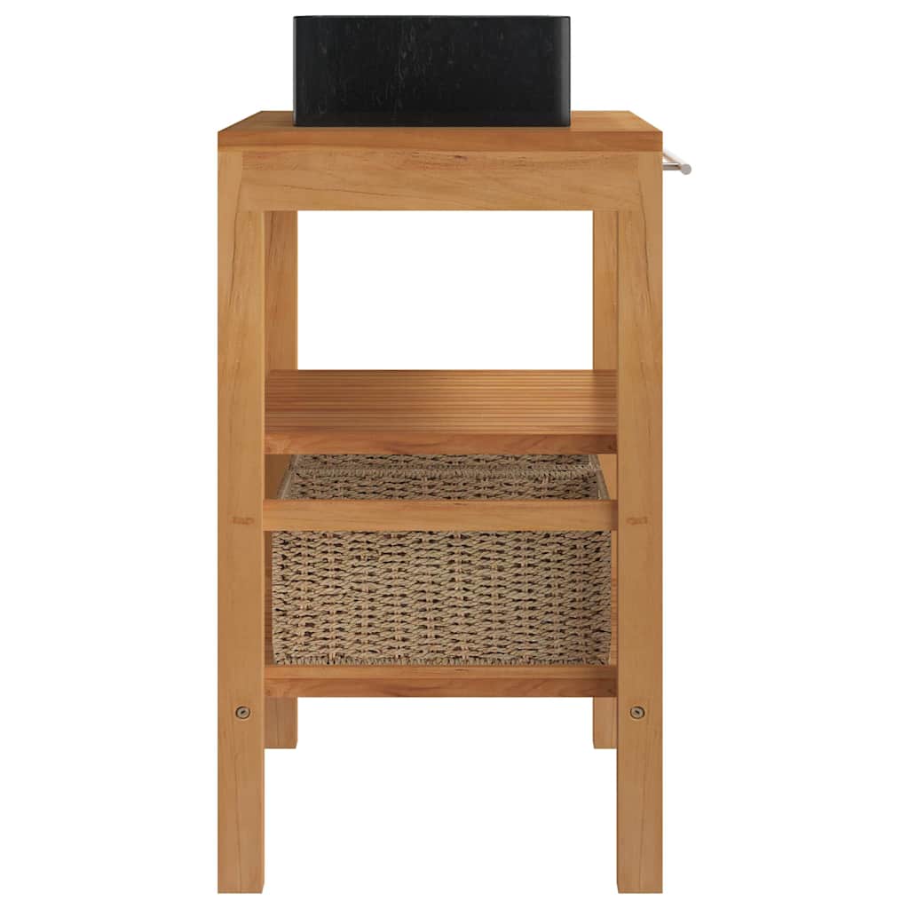 Bathroom Vanity Cabinet Solid Teak with Sink Marble Black