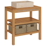 Bathroom Vanity Cabinet Solid Teak with Sink Marble Cream - Front View