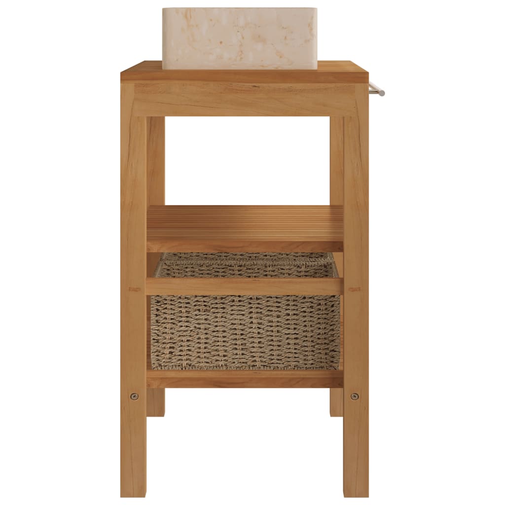 Bathroom Vanity Cabinet Solid Teak with Sink Marble Cream