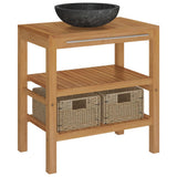 Bathroom Vanity Cabinet Solid Teak with Sink Marble Black - Front View