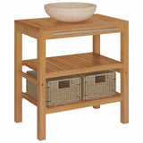 Bathroom Vanity Cabinet Solid Teak with Sink Marble Cream - Front View