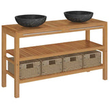 Bathroom Vanity Cabinet Solid Wood Teak with Sinks Marble Black - Front View