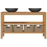 Bathroom Vanity Cabinet Solid Wood Teak with Sinks Marble Black - Side View