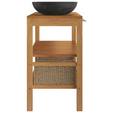 Bathroom Vanity Cabinet Solid Wood Teak with Sinks Marble Black - Top-Down View