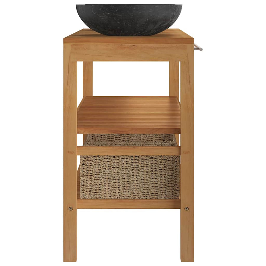 Bathroom Vanity Cabinet Solid Teak with Sinks Marble Black