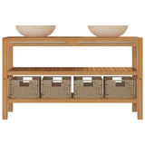 Bathroom Vanity Cabinet Solid Teak with Sinks Marble Cream - Side View