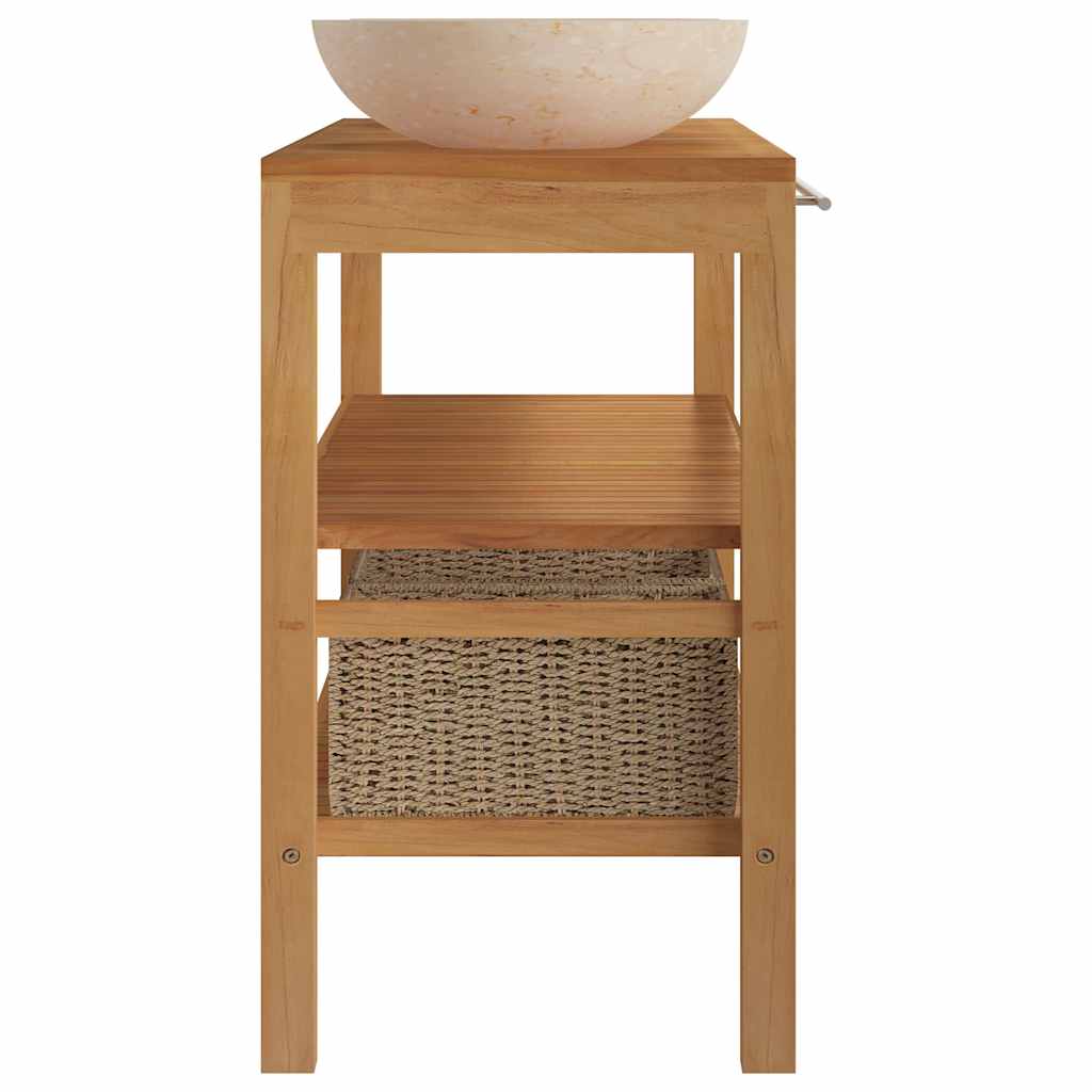 Bathroom Vanity Cabinet Solid Teak with Sinks Marble Cream