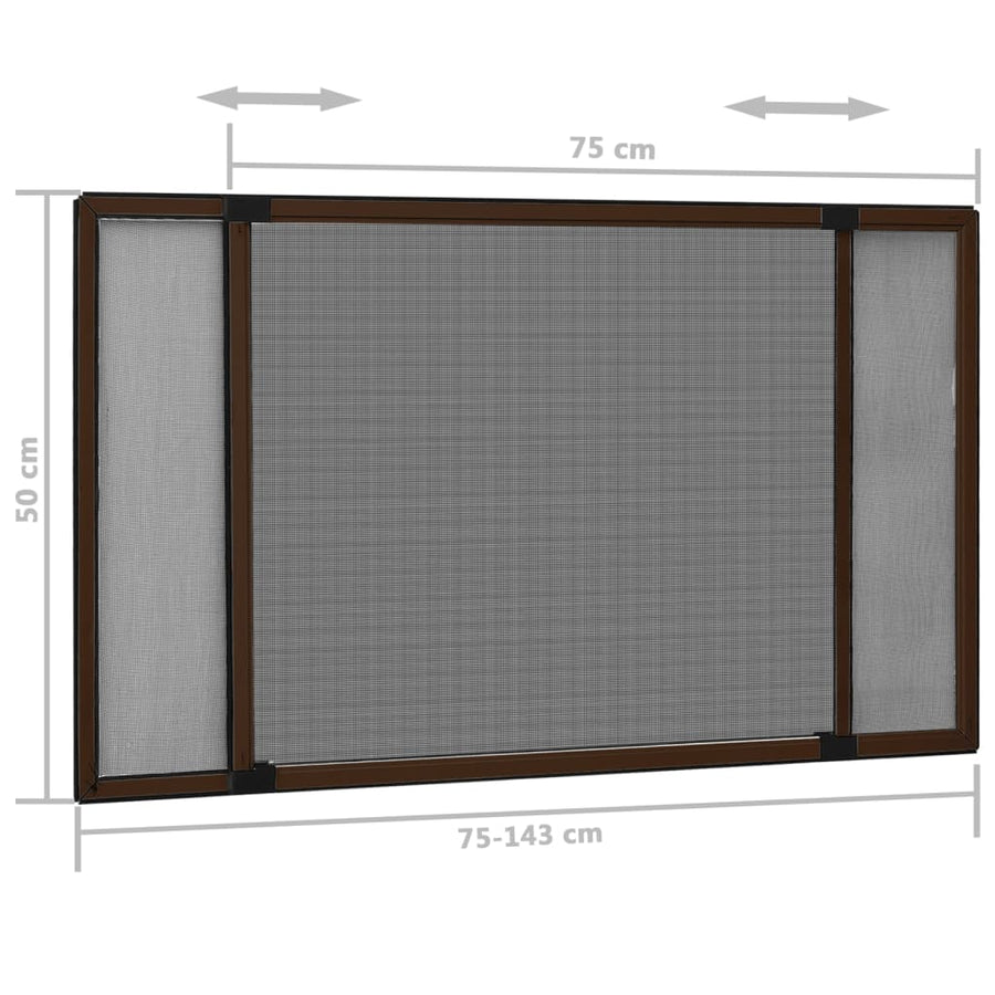 Extendable Insect Screen for Windows Brown (75-143)x50 cm