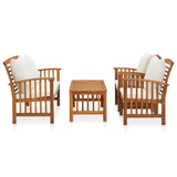 4 Piece Garden Lounge Set with Cushions Solid Acacia Wood - Front View