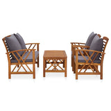 4 Piece Garden Lounge Set with Cushions Solid Acacia Wood - Front View