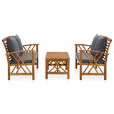 3 Piece Garden Lounge Set with Cushions Solid Acacia Wood - Front View