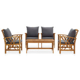 5 Piece Garden Lounge Set with Cushions Solid Acacia Wood - Front View