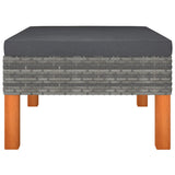 Footstool Poly Rattan and Solid Eucalyptus Wood - Front View