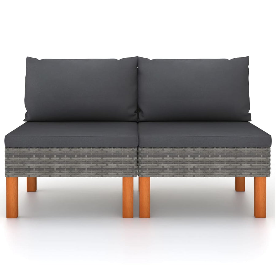Middle Sofas 2 pcs Poly Rattan and Solid Eucalyptus Wood