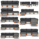 Middle Sofas 2 pcs Poly Rattan and Solid Eucalyptus Wood - Low Angle