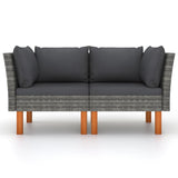 Corner Sofas 2 pcs Poly Rattan and Solid Eucalyptus Wood - Front View