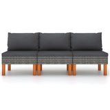 Middle Sofas 3 pcs Poly Rattan and Solid Eucalyptus Wood - Front View