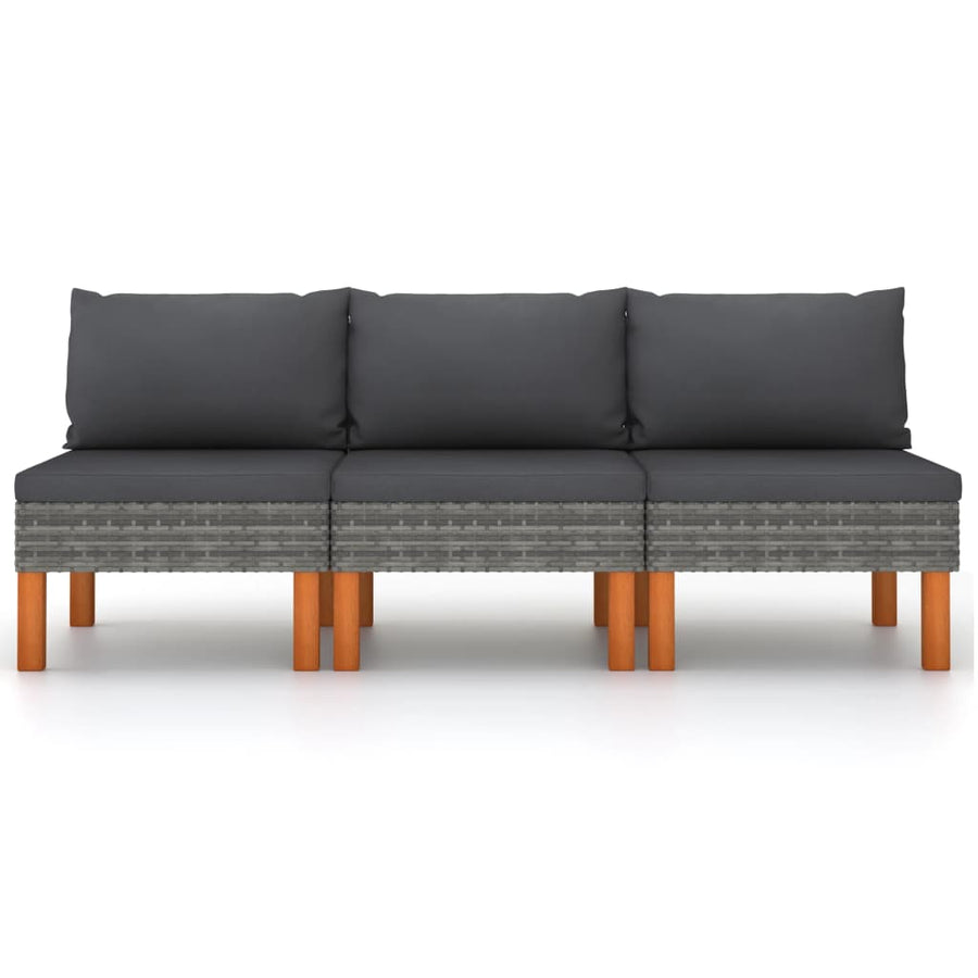 Middle Sofas 3 pcs Poly Rattan and Solid Eucalyptus Wood
