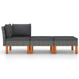3 Piece Garden Lounge Set Poly Rattan and Solid Eucalyptus Wood - Front View