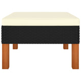 Footstool Poly Rattan and Solid Eucalyptus Wood - Front View
