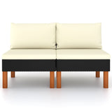 Middle Sofas 2 pcs Poly Rattan and Solid Eucalyptus Wood - Front View