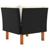 3 Piece Garden Lounge Set Poly Rattan and Solid Eucalyptus Wood - 45-Degree Angle