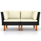 Corner Sofas 2 pcs Poly Rattan and Solid Eucalyptus Wood - Front View