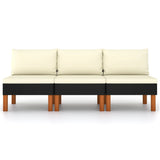 Middle Sofas 3 pcs Poly Rattan and Solid Eucalyptus Wood
