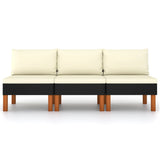 Middle Sofas 3 pcs Poly Rattan and Solid Eucalyptus Wood