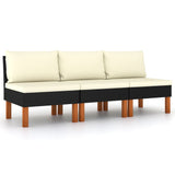 Middle Sofas 3 pcs Poly Rattan and Solid Eucalyptus Wood - Front View