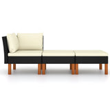 3 Piece Garden Lounge Set Poly Rattan and Solid Eucalyptus Wood - Front View