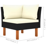 3 Piece Garden Lounge Set Poly Rattan and Solid Eucalyptus Wood - 45-Degree Angle