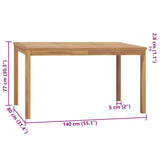 Garden Dining Table 140x80x77 cm Solid Teak Wood - Close-Up Angle