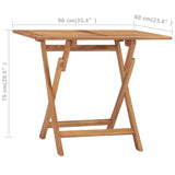 Folding Garden Dining Table 90x60x75 cm Solid Teak Wood - Close-Up Angle