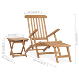 Garden Deck Chair with Footrest and Table Solid Teak Wood - Close-Up Angle