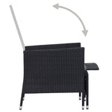 3 Piece Garden Lounge Set with Cushions Poly Rattan Black - Rear View