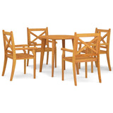 5 Piece Garden Dining Set Solid Wood Acacia - Front View