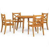 5 Piece Garden Dining Set Solid Wood Acacia - Front View