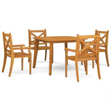 5 Piece Garden Dining Set Solid Wood Acacia - Front View
