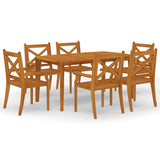 7 Piece Garden Dining Set Solid Wood Acacia - Front View