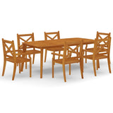 7 Piece Garden Dining Set Solid Wood Acacia - Front View