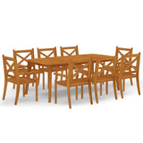 9 Piece Garden Dining Set Solid Wood Acacia - Front View