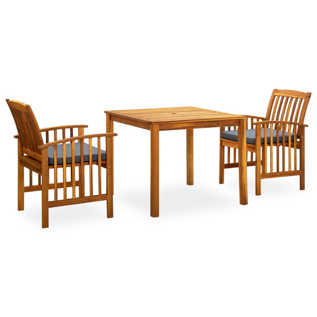 3 Piece Garden Dining Set with Cushions Solid Acacia Wood
