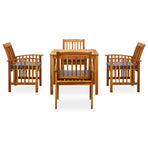 5 Piece Garden Dining Set with Cushions Solid Acacia Wood